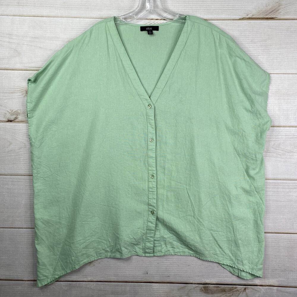 ellos Mint Green V-Neck Button Front Blouse